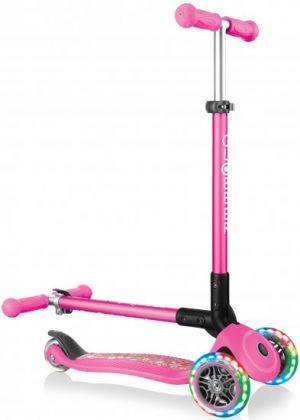 my bike חפשו באתר יש הכל  קורקינט לילדים קורקינט מתקפל עם אורות Globber Primo Fantasy - צבע ורוד בעיצוב פרחוני