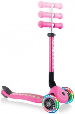 my bike חפשו באתר יש הכל  קורקינט לילדים קורקינט מתקפל עם אורות Globber Junior Fantasy - צבע ורוד בעיצוב פרחוני
