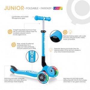 my bike חפשו באתר יש הכל  קורקינט לילדים קורקינט מתקפל עם אורות Globber Junior Fantasy - צבע ורוד בעיצוב פרחוני