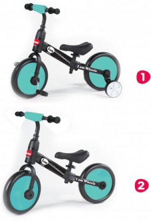 my bike חפשו באתר יש הכל  אופני איזון אופני איזון + גלגלי עזר מתפרקים 2 ב-1 Iam - טורקיז/שחור